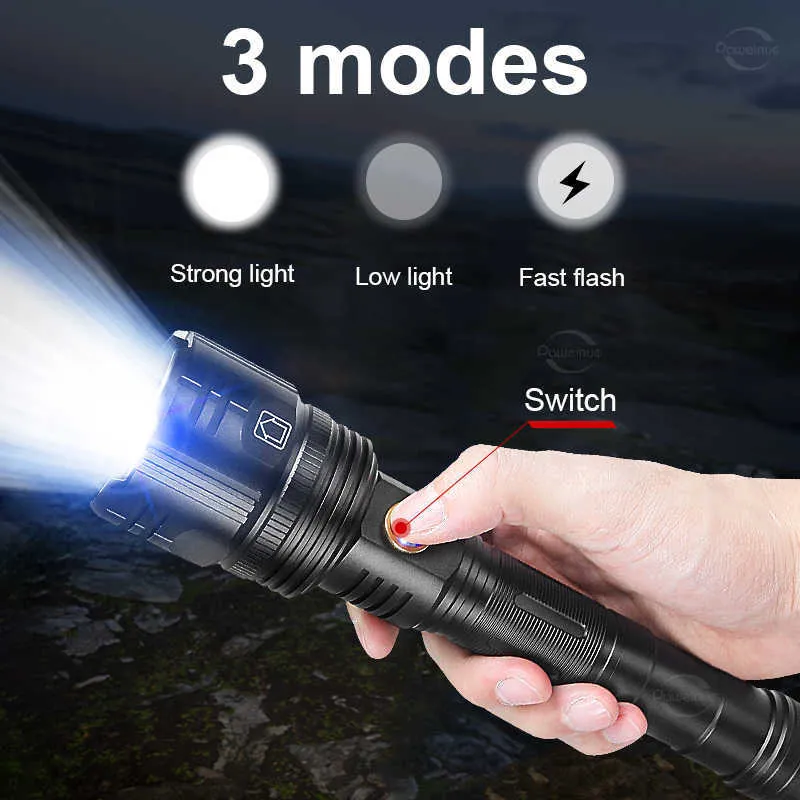 Lampe Torche Led Puissante Rechargeable Lampe De Poche Tactique Avec 18X T6 Led, 18000 Lumen Usb