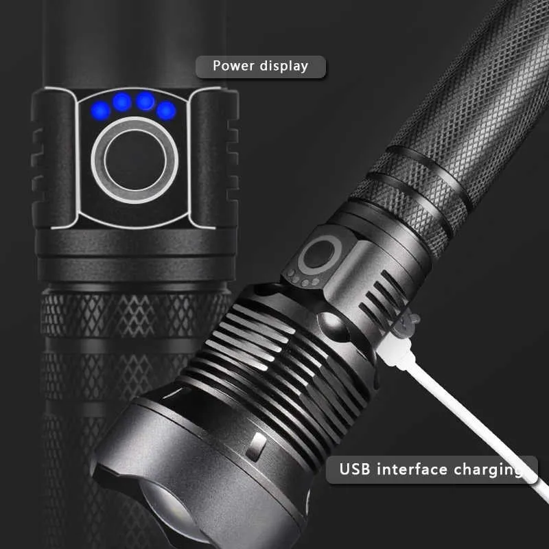 Linterna LED 90000 lúmenes recargable más potente USB antorcha xhp70 xhp50  caza (gris)