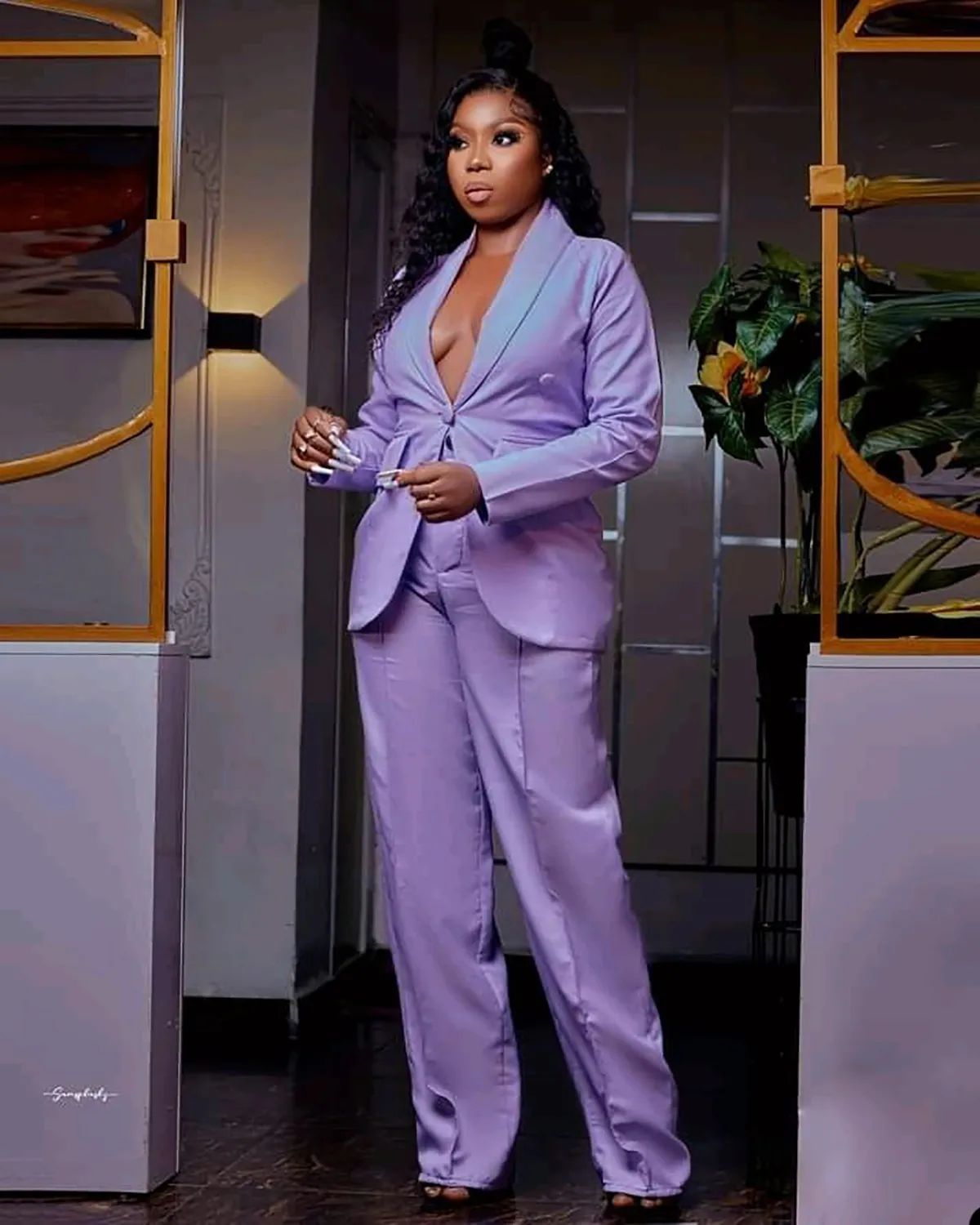 Purple Plus Size Formal Pants For Women Suit For Spring Weddings