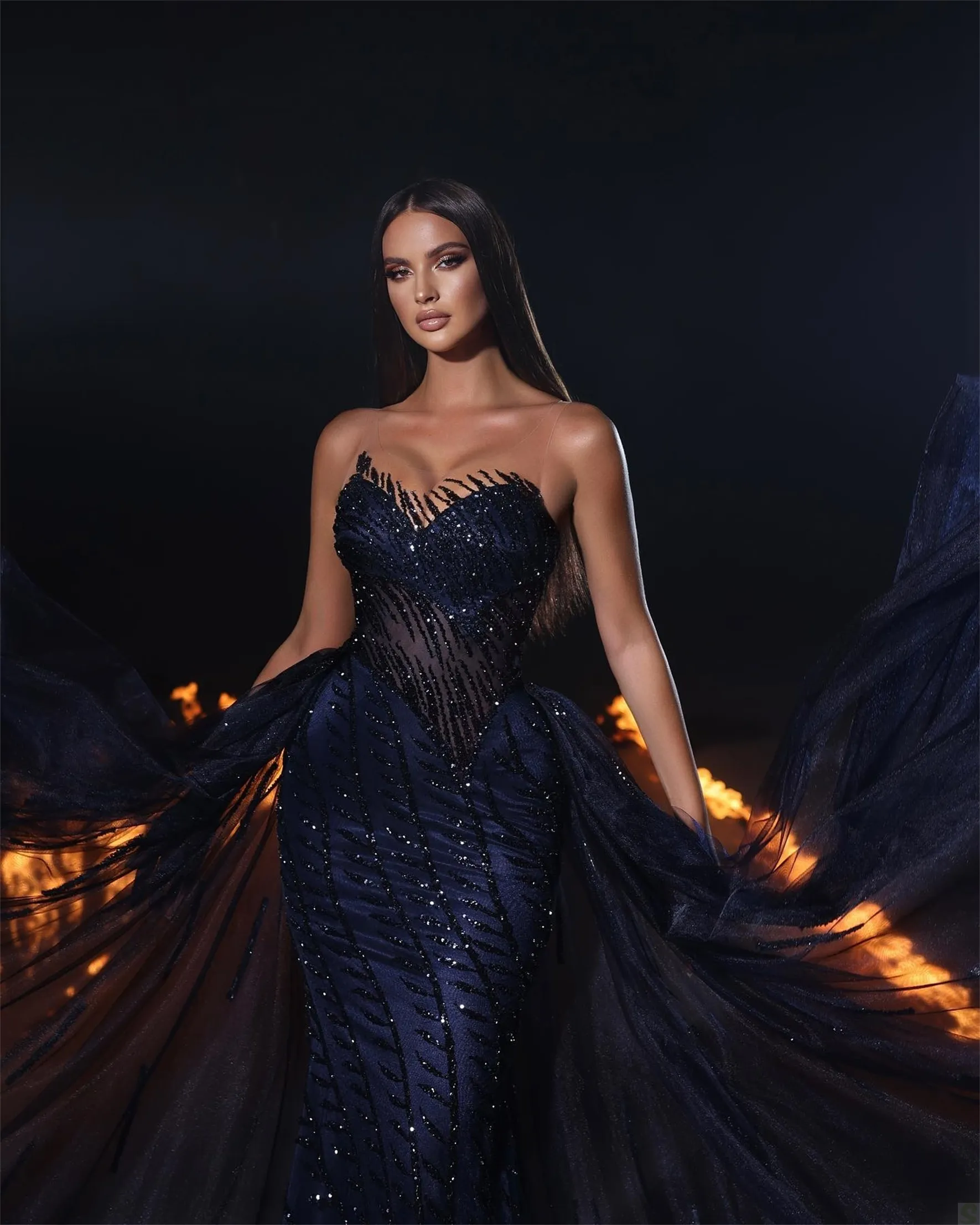 Dark Blue Strapless V-Neck Sequined Satin Prom Dress with Floor-Length  Trumpet Silhouette and Zipper Back from Dhgate Evening Dresses - price  154.52