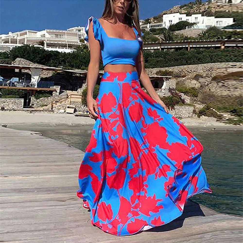DHgate.com:Two-Piece Boho Maxi Dress: 3XL, High-Waisted, Sexy Beach Wear,  Elegant Summer Fashion:Apparel