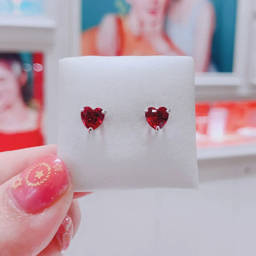Red Heart Stud Earrings with Sparkling Rhinestones Sterling Silver Red Heart Stud Earrings with Sparkling Rhinestones Sterling Silver