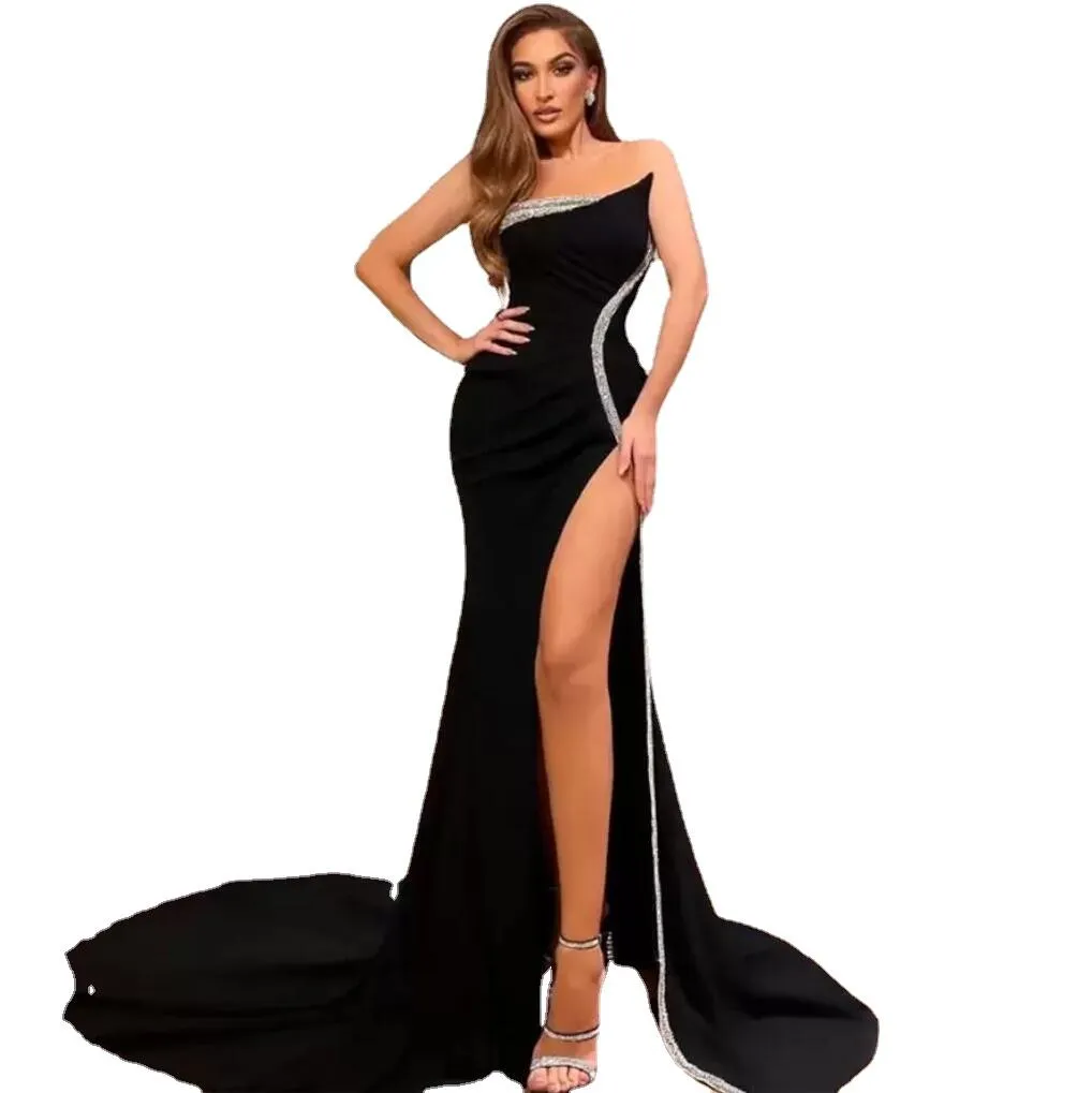 Beading Trumpet Mermaid Satin Coffee SweetheartProm Dress With Slit Beading Trumpet Mermaid Satin Coffee SweetheartProm Dress With Slit