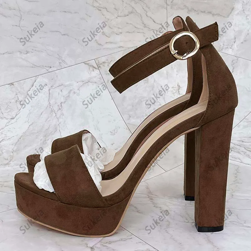 Sukeia Women Ankle Strap Sandals Faux Suede Chunky Heels Open Toe Beautiful Purple Party Shoes Ladies US Plus Size 5 20 From 45 75 DHgate