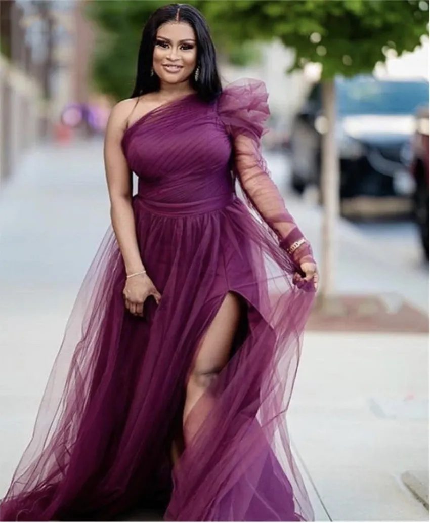 one long sleeve bridesmaid dress Bridesmaid Dress Black Flowy One Shoulder Long Sleeves Floor Length Chiffon Bridesmaid Dresses main image 0