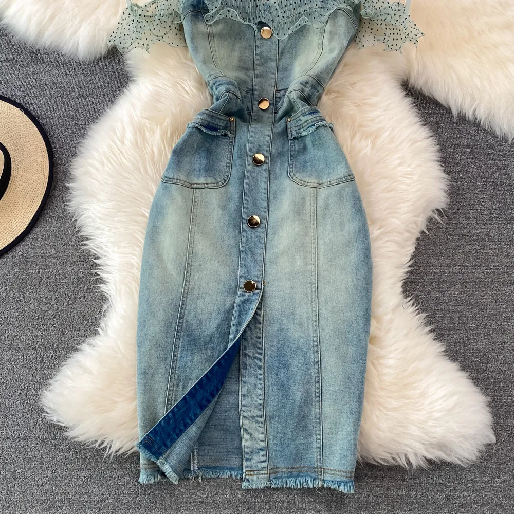 blue dress for baby girl Denim Bodycon Midi Dress main image 0