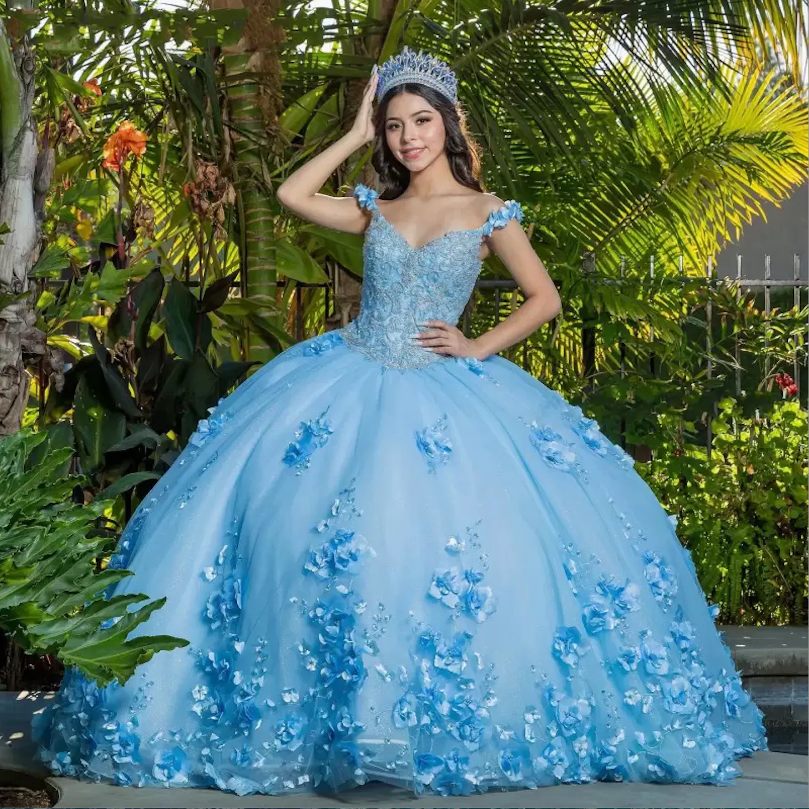 Acid Blue Ball Gown Sparkly Prom Dresses for Women Tulle Formal Evening  Wear for Teen Girls V-Neck Party Gowns for Wedding Size US 02 at Amazon  Women's Clothing store