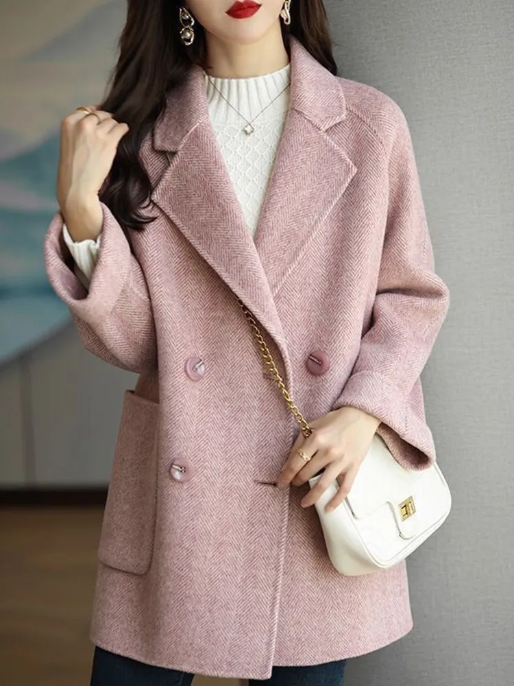 Spring Autumn Women Wool Blends Office Lady Turn Down Collar Double Breasted Jacket Vintage Women Striped Woolen Jacket Coat 2023 From SG 50.56 DHgate
