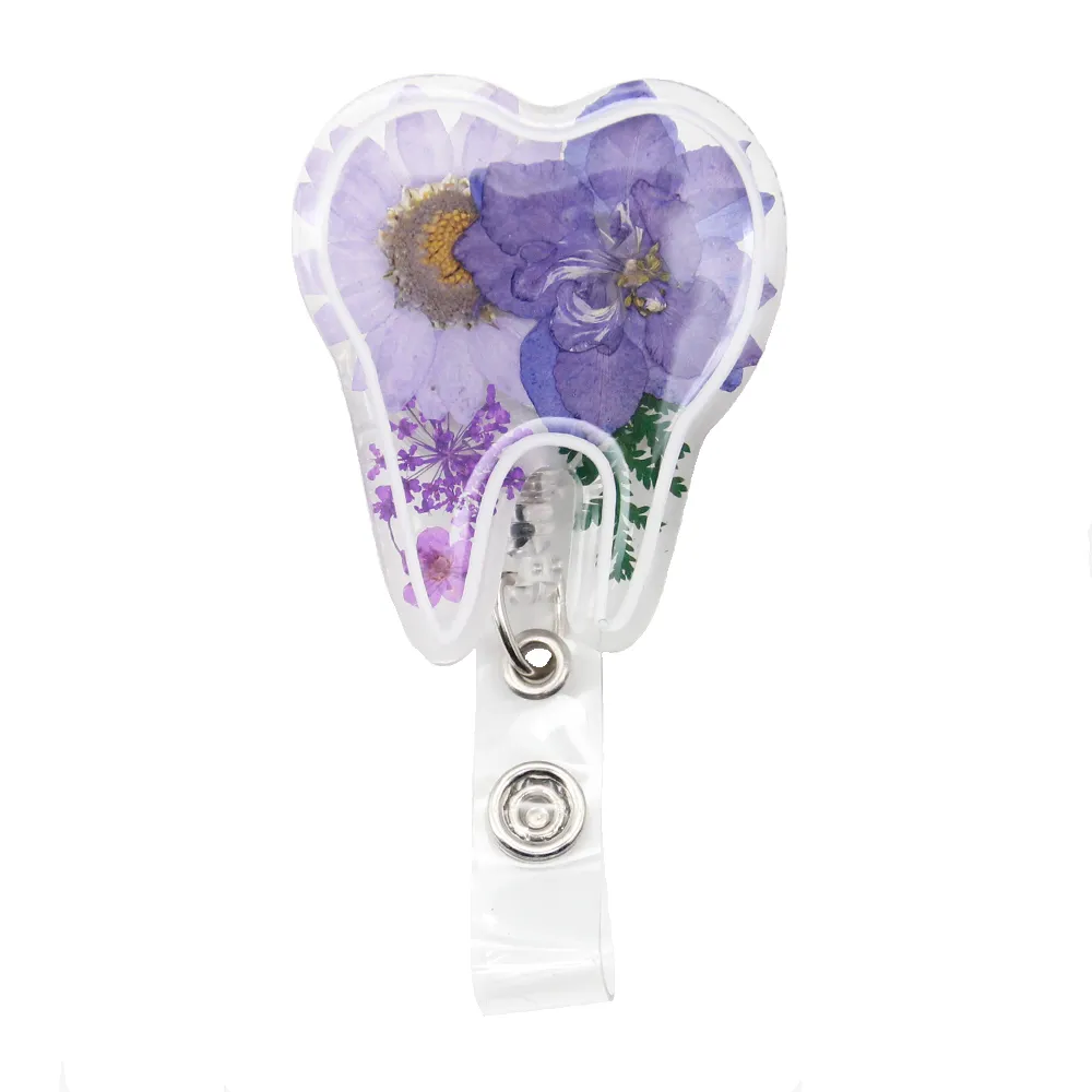 Fashion Key Rings New Design Tooth Shape Dried Flower Resin Badge