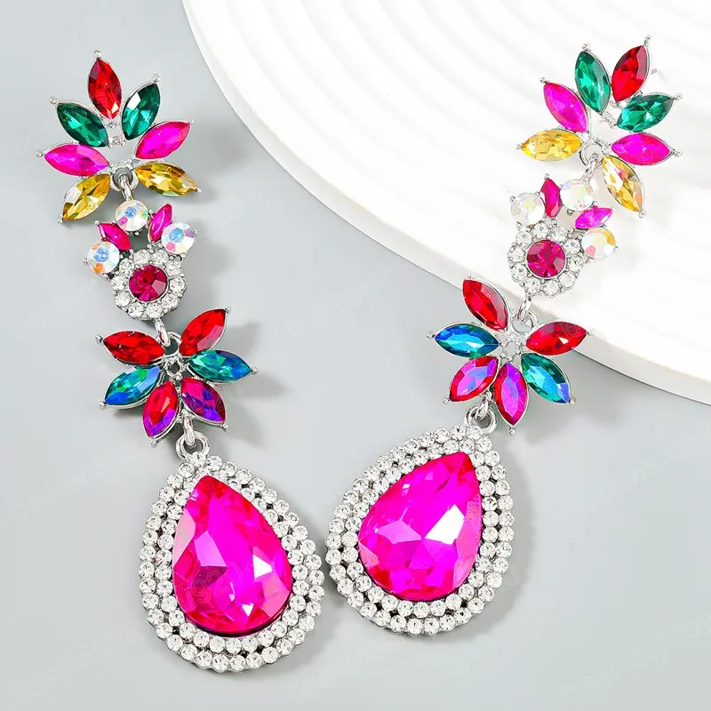 Colorful Rhinestone Water Drop Dangle Earrings For Women Fashion Jewelry Maxi Girls Colletion Earrings Accessories