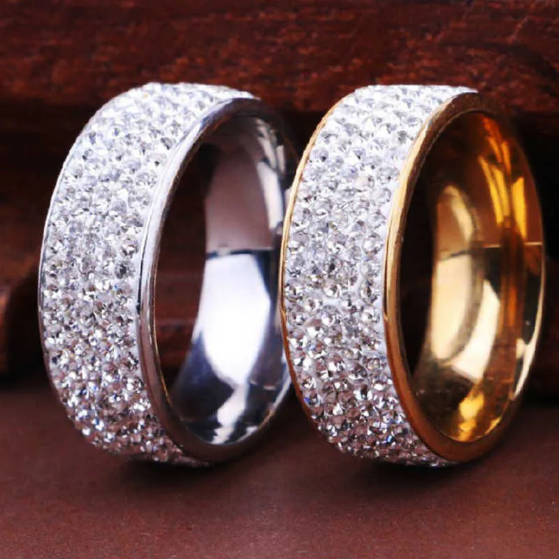 Luxury Stainless Steel Ring for Women Men Crystal Rhinestone Fashion Jewelry Wedding Engagement Rings