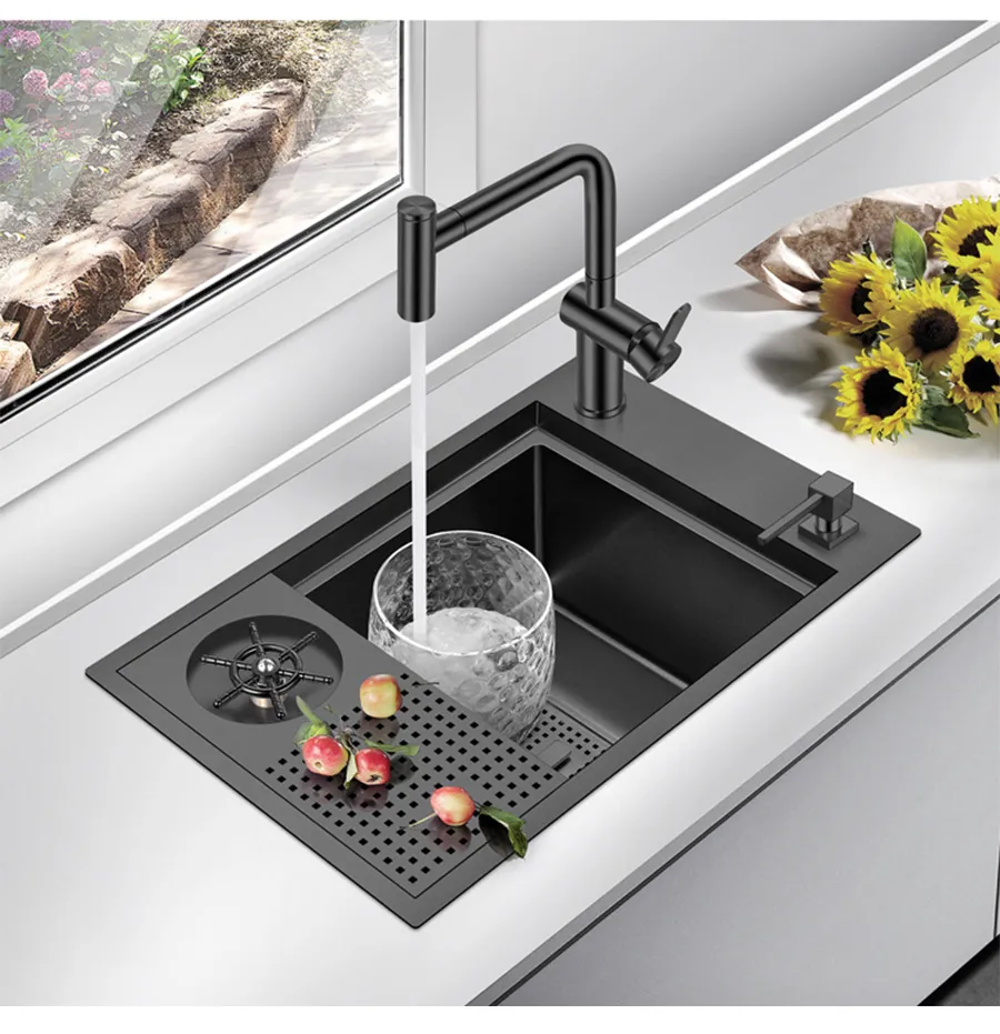 304 Stainless Steel Black Nano Hidden Franke Black Kitchen Sink With