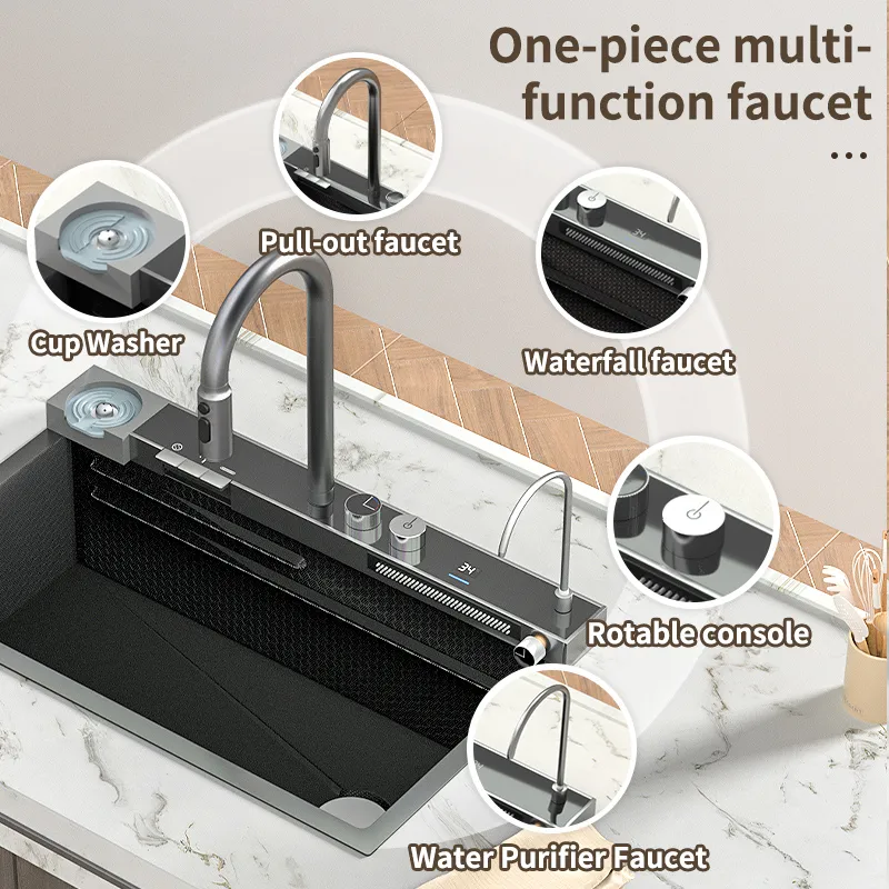 Nouvel Évier De Cuisine Avec Robinet Cascade En Acier Inoxydable