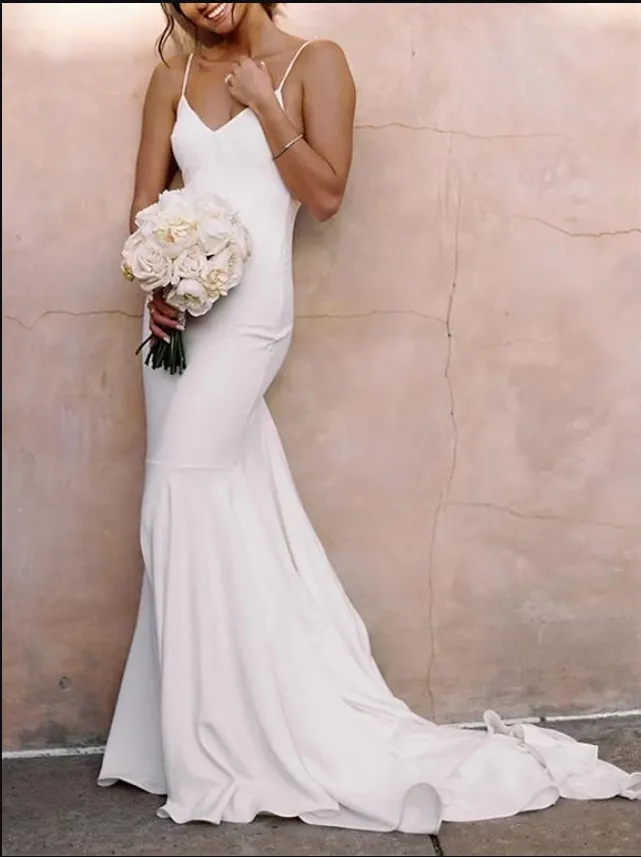 V Neck Mermaid Wedding Dress with Zipper Back Crepe Fabric Sweep Train for Garden Weddings from Dhgate Mermaid Wedding Dresses - price 83.53 V Neck Mermaid Wedding Dress with Zipper Back Crepe Fabric Sweep Train for Garden Weddings from Dhgate Mermaid Wedding Dresses - price 83.53
