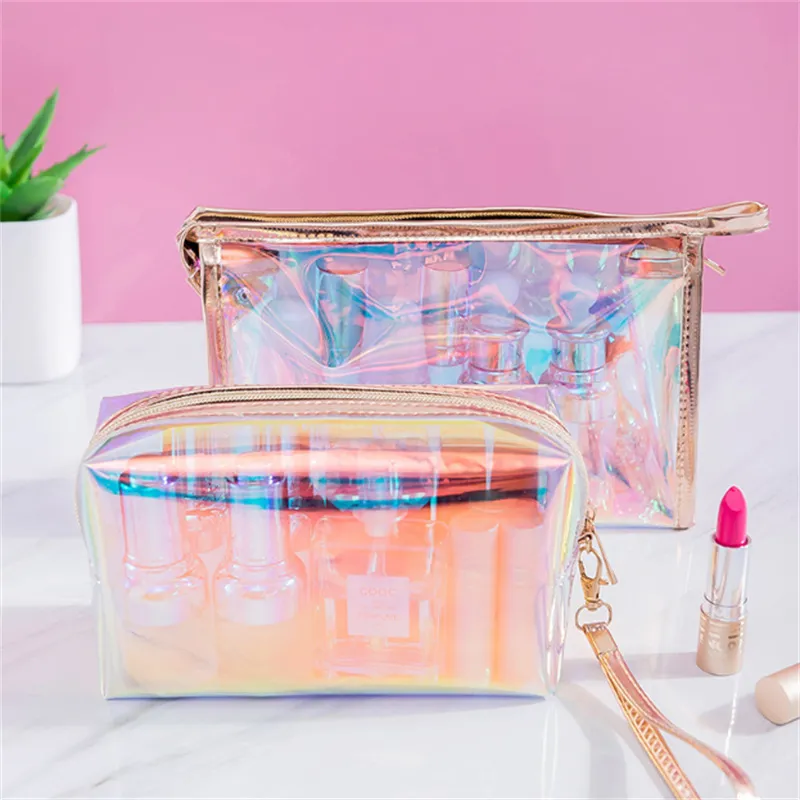 Holographic Makeup Bag Transparent Laser Cosmetic Bag Waterproof Toiletry Pouch Portable 15237CM Plastic Eco Friendly for Women Girls
