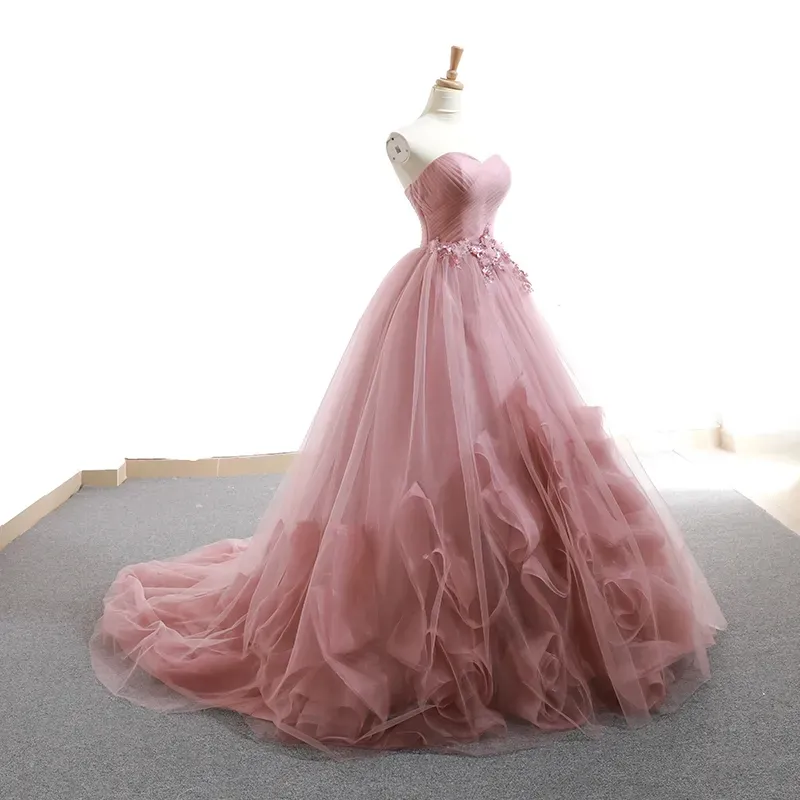 dusty rose lace wedding dress Dusty Rose Lace Appliques Ball Gown Wedding Dresses 2023 Sweetheart Beaded Princess Bride Dresses Robe de Mariee