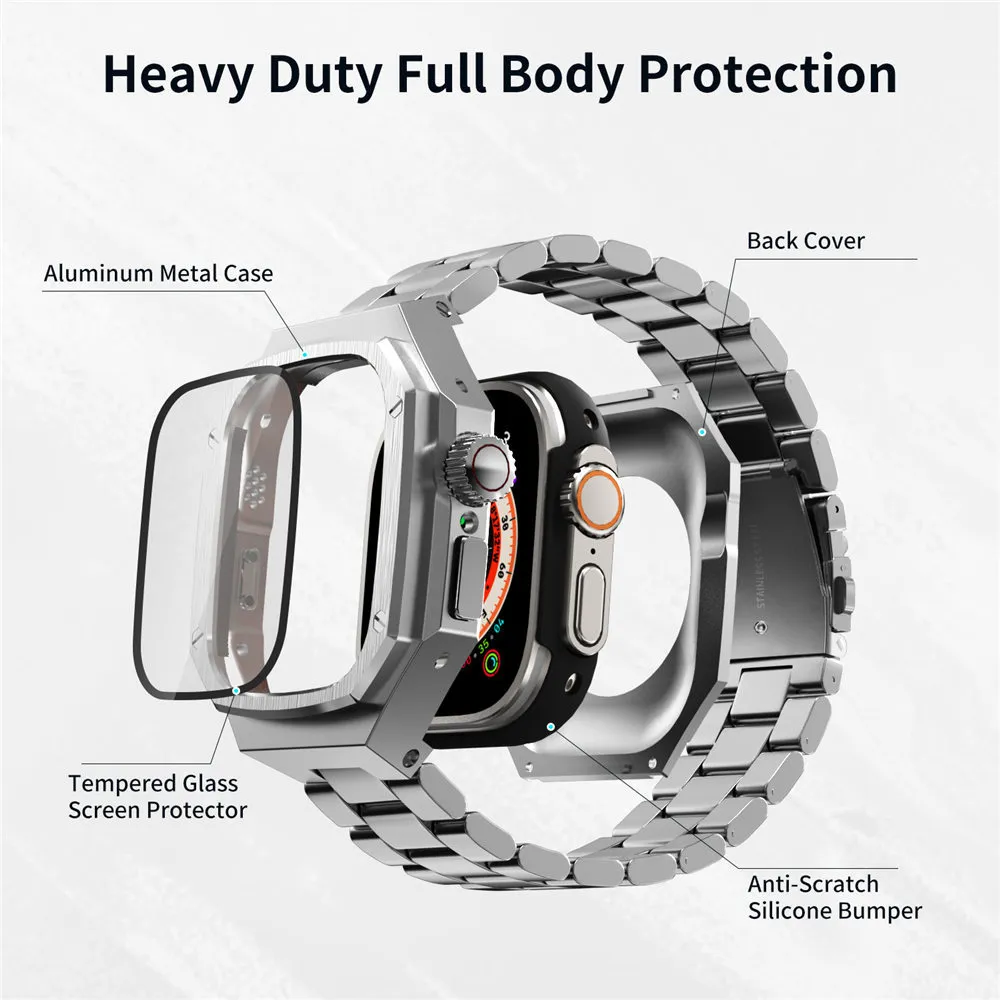 AP Mod Kit Metal Case for  Watch Ultra 49mm Stainless Steel Band Strap Glass Film Cover