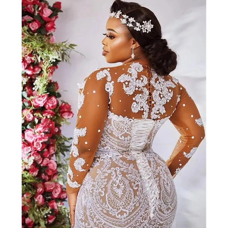Robes De Mariee Sud Africaines Grande Taille Dentelle Applique Court Train Sirene A Lacets Robes De Mariee A Manches Longues Robe De Mariee 328 328 Du 280 94 DHgate