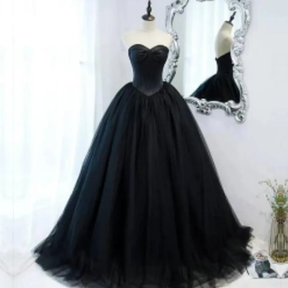 ballgown formal women's black strapless wedding dress Tea-Length Wedding-Guest Dress: Mac Duggal 49605 Black / 0 main image 0