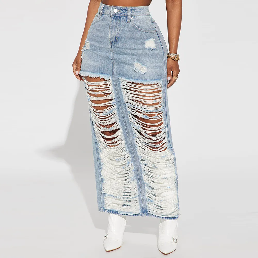 Long blue jean skirts in bulk online