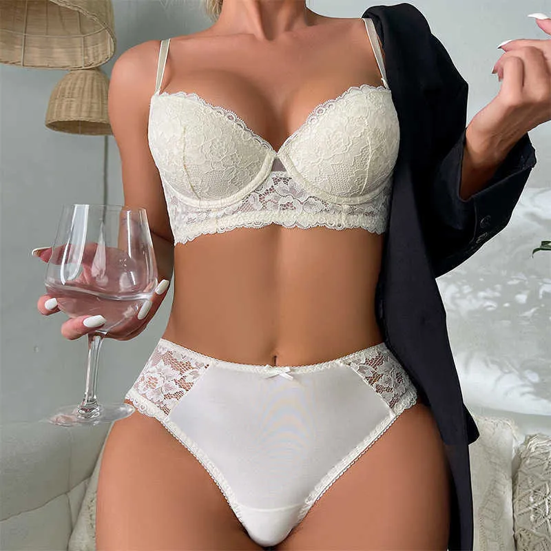 Womens Sexy Lace Bra And Panty Set White Half Padded Erotic