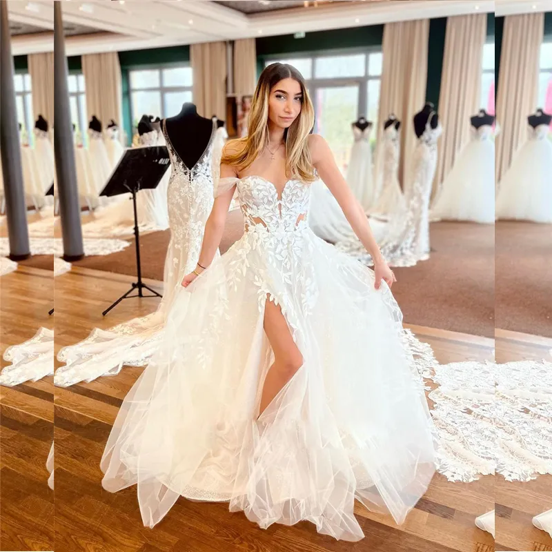 Leaf lace cheap wedding dress