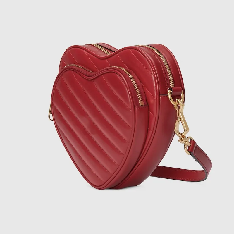 Red Heart Shaped Genuine Leather Shoulder Bag for Women Mini Crossbody Bag with Zipper Closure