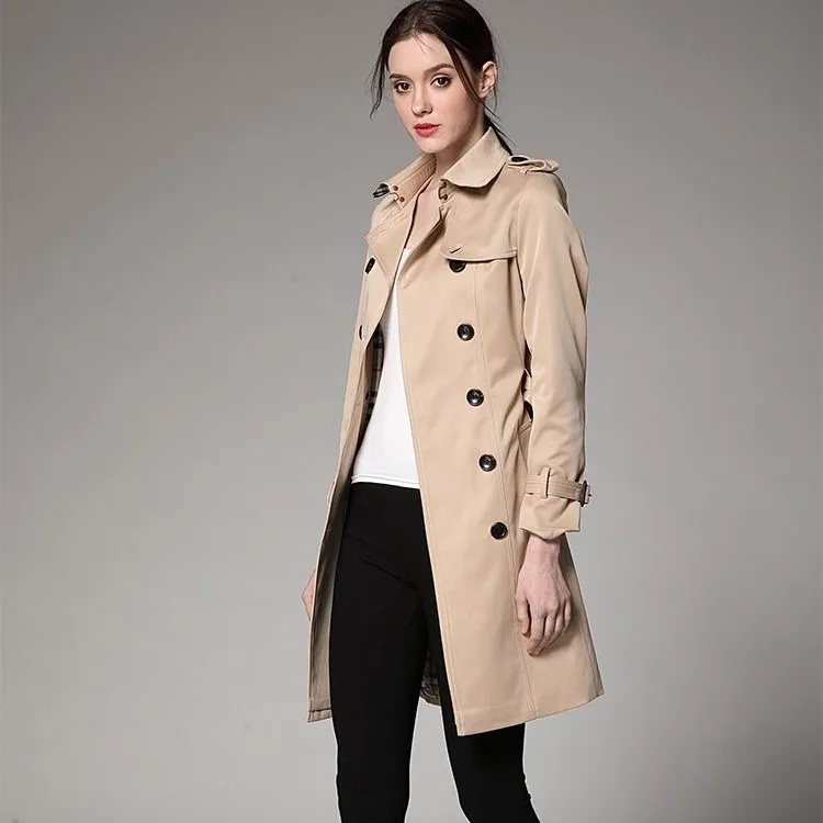 Luxury Designer Womens Long Navy Trench Coat Womens Loose Belt