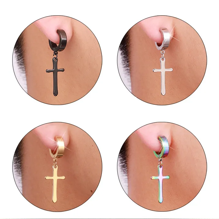 Stud Earrings Men Earrings Black Silver Beautifully Stainless Steel Jewelry Round Ear Clip for Boys