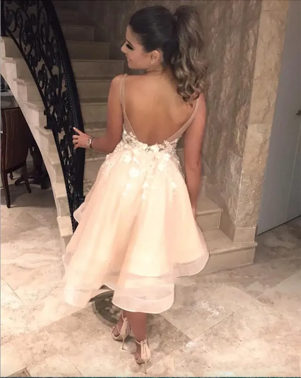 slim fit dress slacks Cute Bodycon V Neck Blue Satin homecoming Dresses with Beading VK23020705 –  Vickidress main image 1