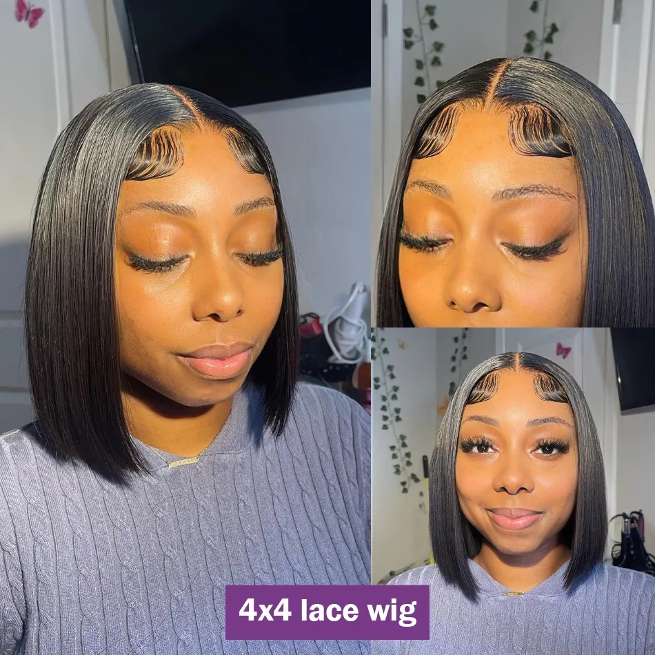 13x6 Transparent Bob Human Hair Wig Pre Plucked Brazilian Remy 180% Short Bone Straight 4x4 Bob Lace Closure Wig for Women