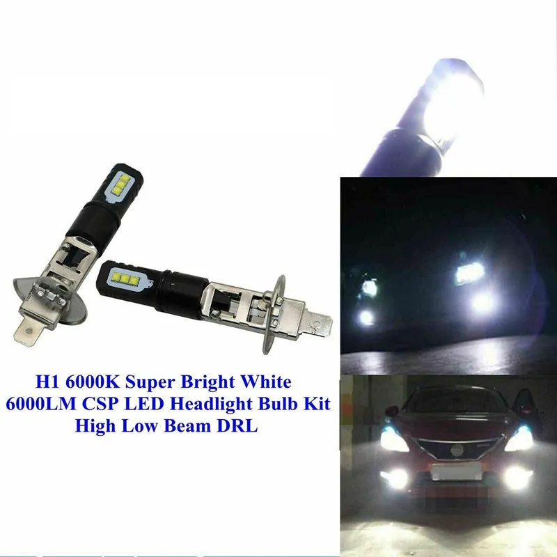 2Pcs H1 6000K Super Bright White 6000LM DRL LED Headlight Bulb Kit High  Beam 