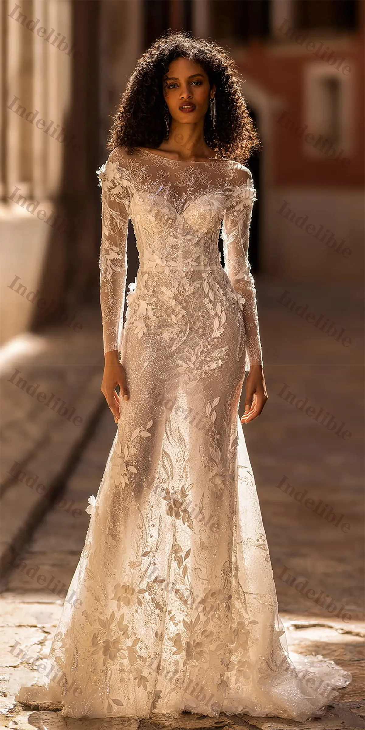 Long Sleeve Lace Fashion Wedding Dress Sexy Custom Made Bride Dress RJ –  Rjerdress