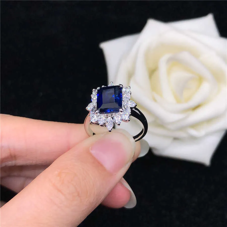 Band Rings Solid White Gold 18K Women Ring 3CT Sapphire Engagement