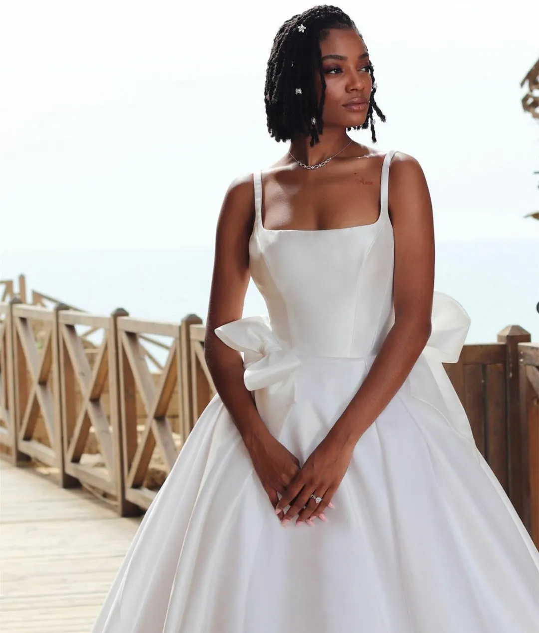 Ivory Satin Line A Wedding Dress With Square Collar,... From Dyy_dress88,  $109.92 | DHgate.Com