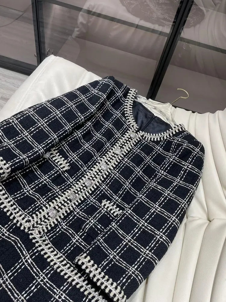 Black White Plaid Tweed Mini Dress with 3/4 Sleeve Crew Neck for Autumn  Casual Wear from Dhgate Basic & Casual Dresses - price 108.32