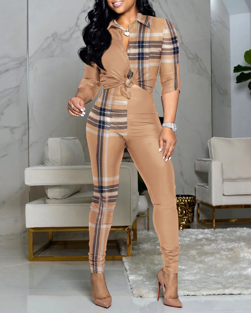 Ensemble de survetement sexy en deux pieces pour femmes a manches longues a manches geometriques a imprime de fete de chemisier decontracte