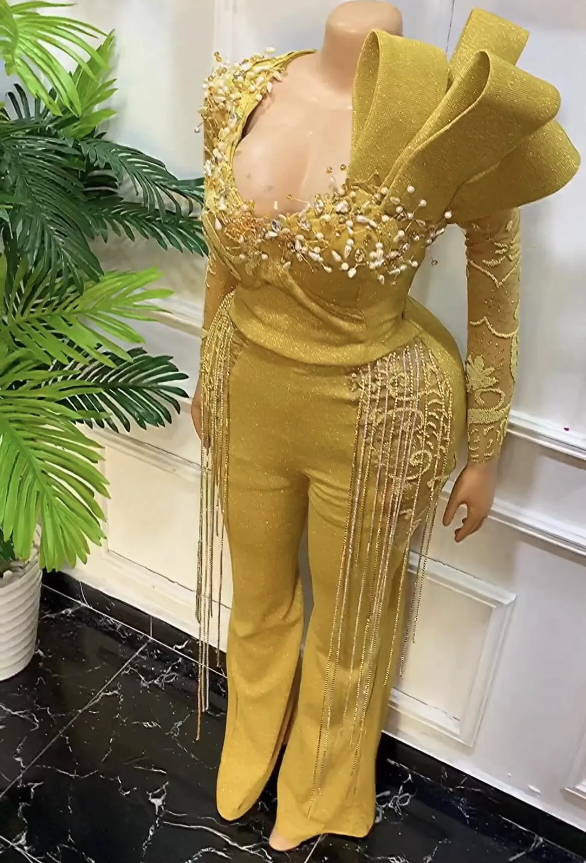Gold Beaded Crystal Sheath Jumpsuit Evening Prom Dress for Formal Events &  Occasions from Dhgate Prom Dresses - price 689.16