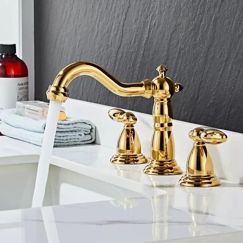 Brushed Gold Bath Faucets Rose Gold Brass Widespread Bathroom Faucet ...