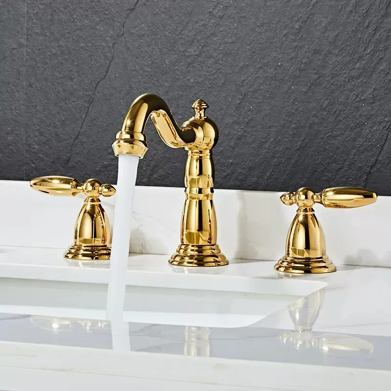 Brushed Gold Bath Faucets Rose Gold Brass Widespread Bathroom Faucet ...