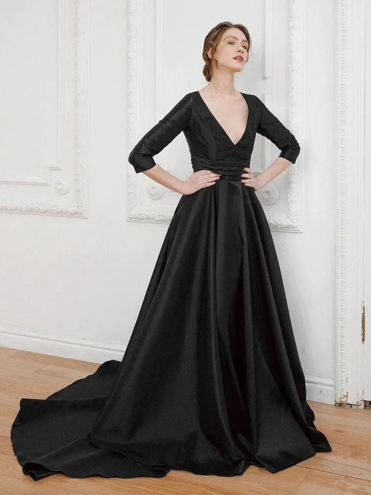 DHgate.com:Womens Black Satin A-Line Evening Party Dress DHgate.com:Womens Black Satin A-Line Evening Party Dress