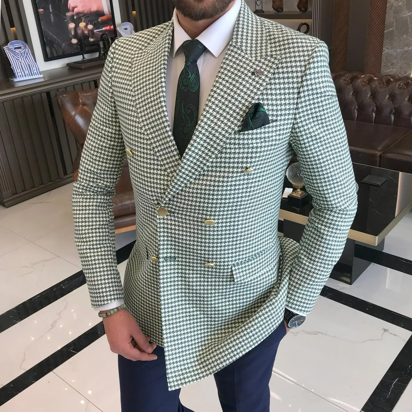 Mens Double Breasted Suit Slim Fit Wedding Groom Tuxedo