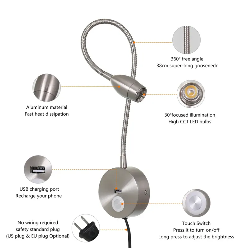 1pc Rechargeable Led Neck Lamp With Touch Dimming And Bendable