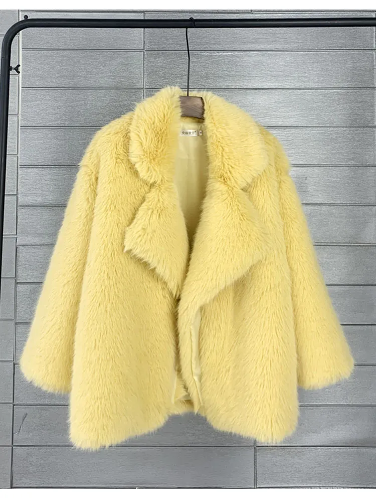 Vrouwen Lange Pluizige Bontjas Winter - Dik Warm Imitatiebont Jas Met Revers
