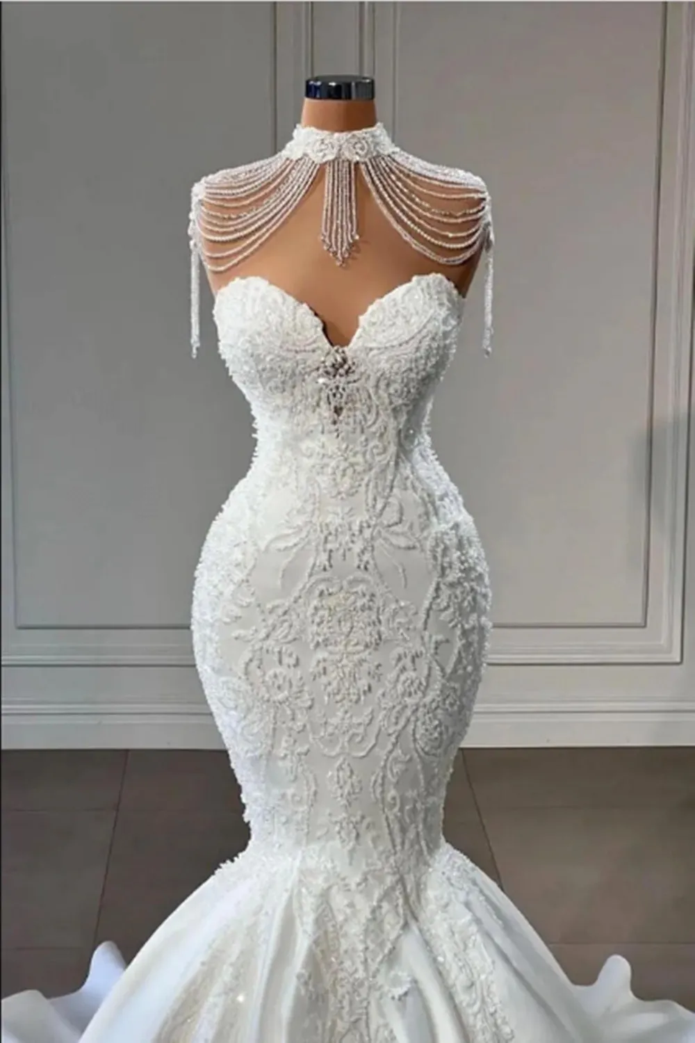 Vintage High Neck arabic mermaid wedding dress with Appliqued Lace and Sweetheart Neckline - Perfect for the Modern Bride