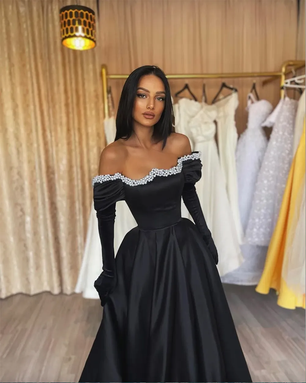 open lace back dress Luuvis Sparkly A Line Strapless Black Corset Prom Dress with Ruffles
