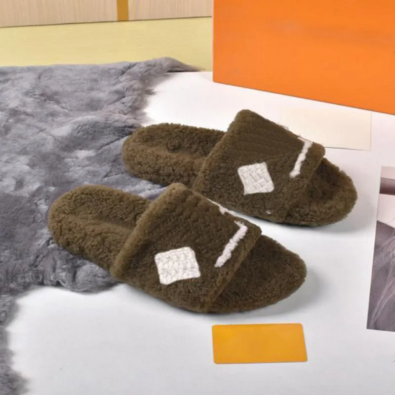 L Designer Furry Fluffy Slippers Womens Ladies Luxury Sandals Fur