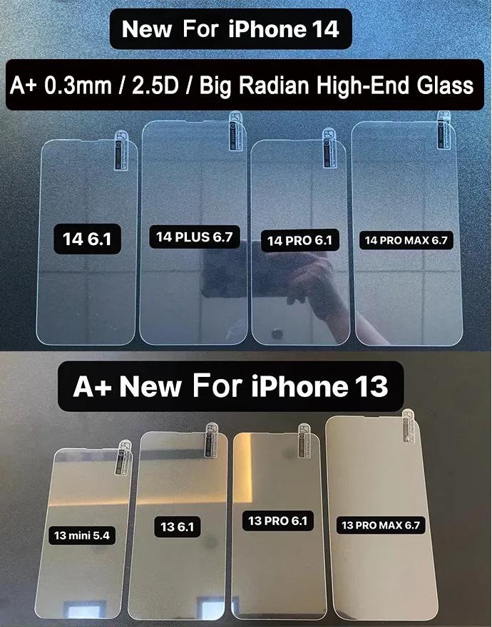 A+ 0.3mm 2.5D High-End Tempered Glass Screen Protector For iPhone 15 14 13  12 11 PRO MAX 8 7 6 PLUS SE2 SE3 Super Big Arc Plasma Oiling Film With