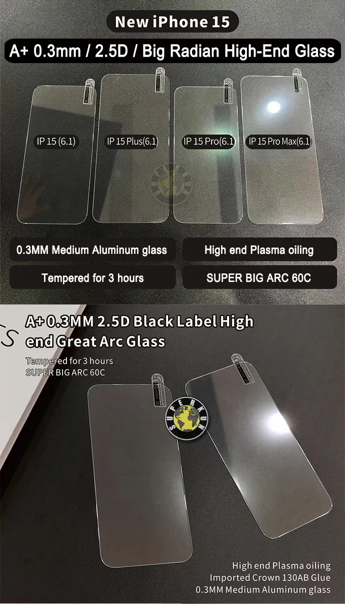 A+ 0.3mm 2.5D High-End Tempered Glass Screen Protector For iPhone 15 14 13  12 11 PRO MAX 8 7 6 PLUS SE2 SE3 Super Big Arc Plasma Oiling Film With