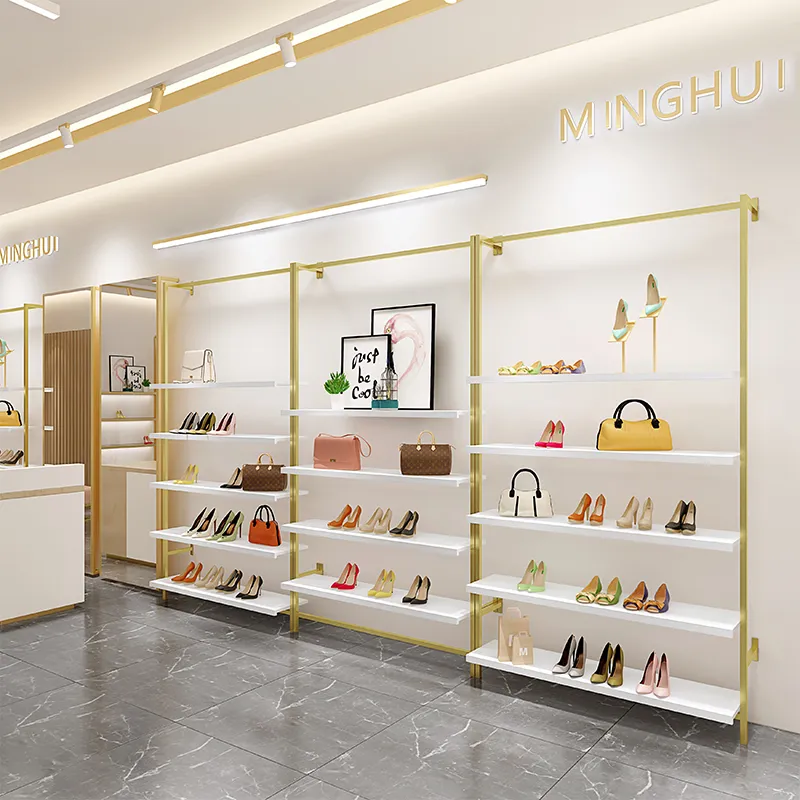 DHgate Gold Shoe Display Shelf Wall Mounted Bamboo Multifunctional Decorative Shoe Rack for Store Home Household Appliances